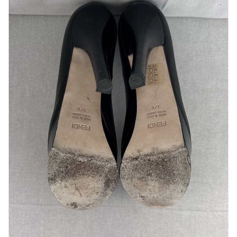 Fendi Decollete Nappa Nero Gold Logo Front Platform Pumps Women's EU Size 37.5 - Picture 9 of 10